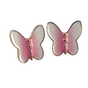 Butterfly Enamel Stud Earrings Pink & White